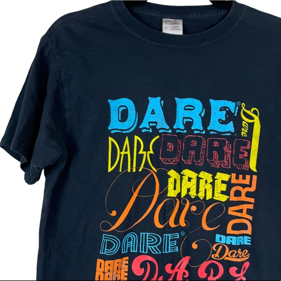 Vintage 2000s DARE Multi-color Script Graphic T-Shirt Black Size M FOTL Heavy HD - Picture 5 of 11